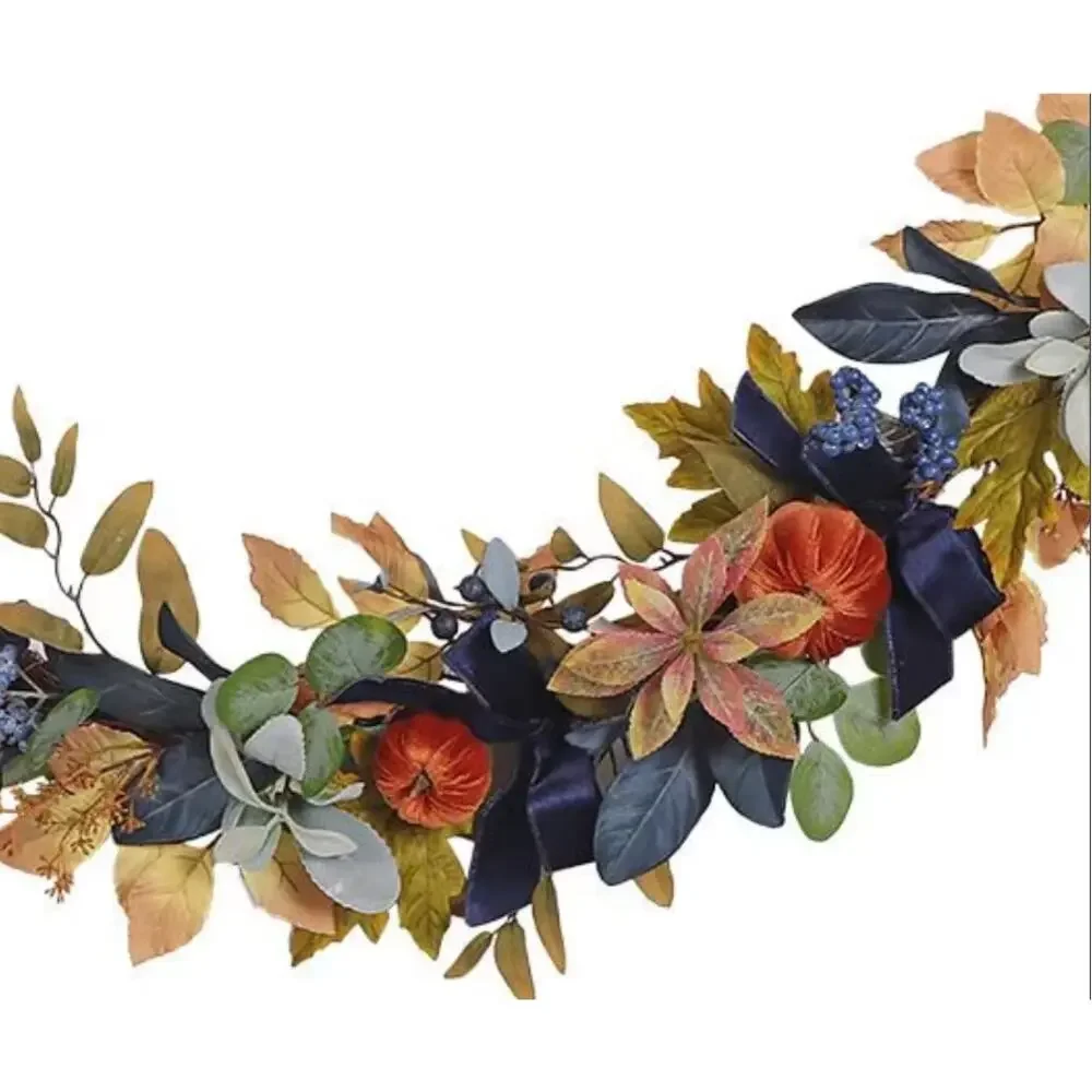 Member's Mark 6' Blue Harvest Garland with Velvet, Soft Pumpkins - Luxurious